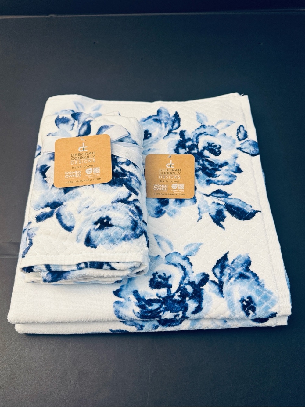 4pc DEBORAH CONNOLLY  Bath Towel Set - Odette - White/Navy